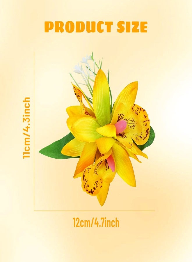 Cinaci 6 Pieces Hawaiian Beach Artificial Tropical Orchid Flower Alligator Hair Clips Barrettes Hairpins Accessories for Women Girls (Multicolor S3) - Image 2