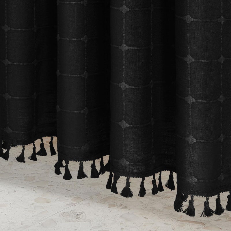 MitoVilla Black Boho Shower Curtains for Modern Bathroom Decor  Farmhouse Cotton Linen Fabric Cloth Shower Curtain with Tassel  72 x 72 - Image 4