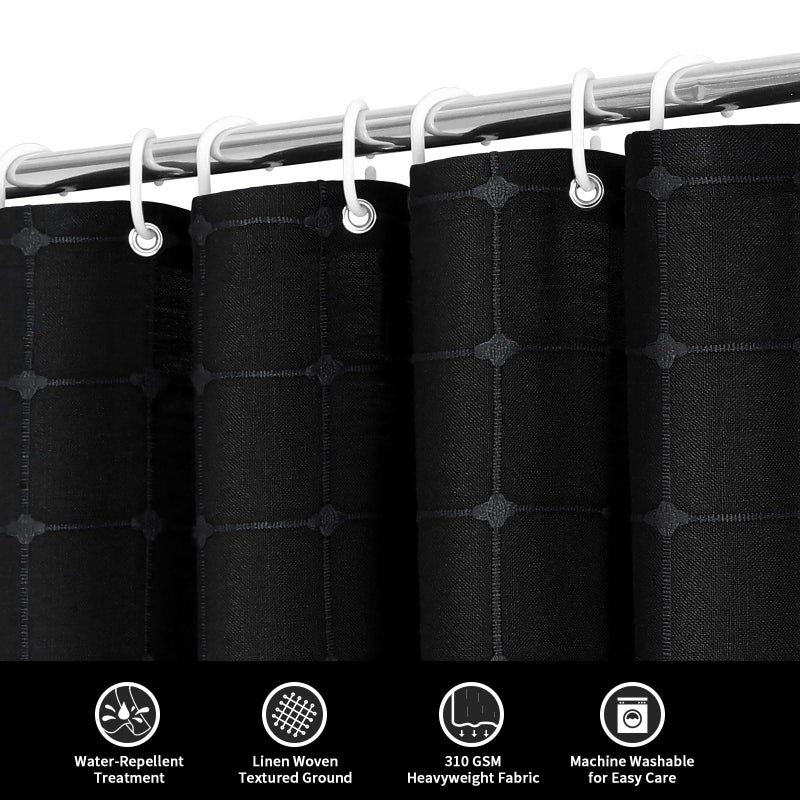 MitoVilla Black Boho Shower Curtains for Modern Bathroom Decor  Farmhouse Cotton Linen Fabric Cloth Shower Curtain with Tassel  72 x 72 - Image 2