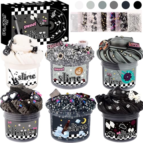 Rowecvce 6 Pack Slime Kit Black Punk Slimes Cloud Butter Clear Slime Party Favors Toys for Girls Boys Ages 812 Goodie Bag Stuffers Kids Slime Kits for Easter Christmas Halloween Birthday Valentine - Image 1