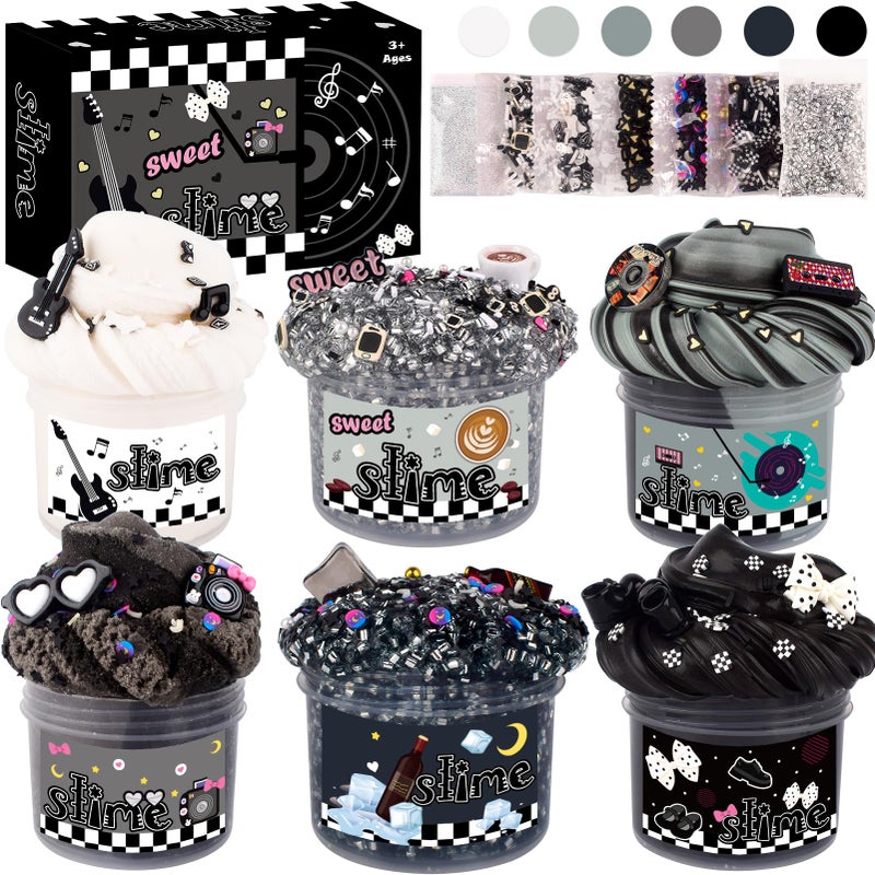 Rowecvce 6 Pack Slime Kit Black Punk Slimes Cloud Butter Clear Slime Party Favors Toys for Girls Boys Ages 812 Goodie Bag Stuffers Kids Slime Kits for Easter Christmas Halloween Birthday Valentine - Image 3