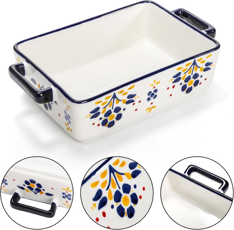 Peohud مجموعة بيهود من 3 أطباق كسرولة للفرن أطباق خزفية للخبز مع مقبض صينية لازانيا مستطيلة كبيرة مجموعة أدوات الخبز السيراميكية للطهي في المطبخ كعكة عشاء حفل زفاف واستخدام يومي - Image 4