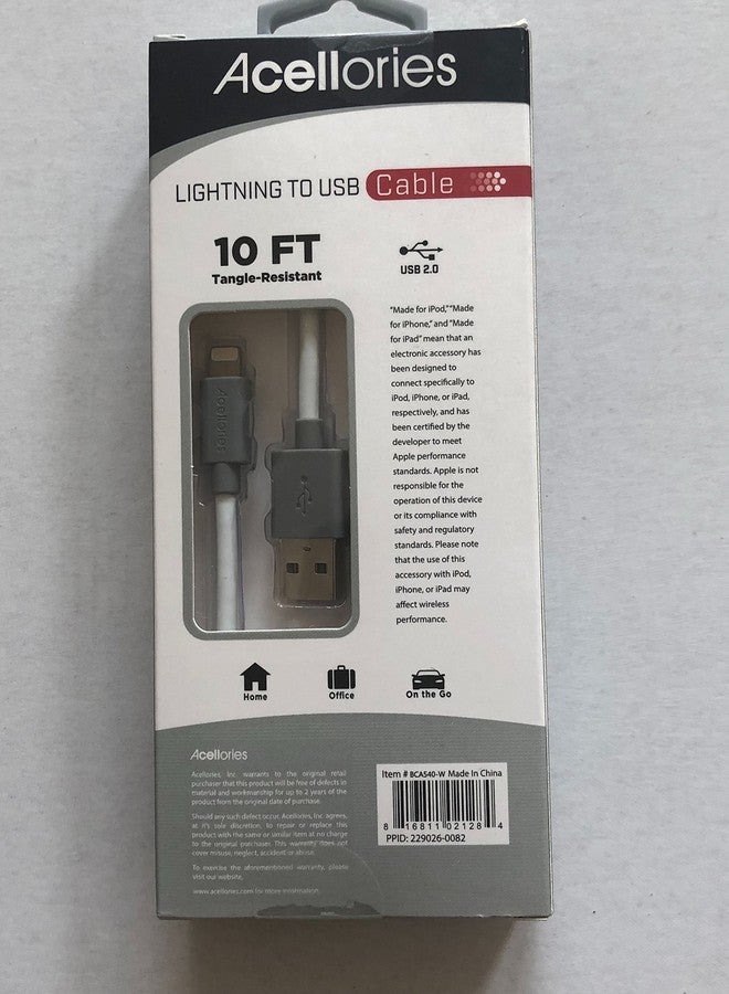 Acellories MFI 10-Ft. Lightning to USB Cable, White