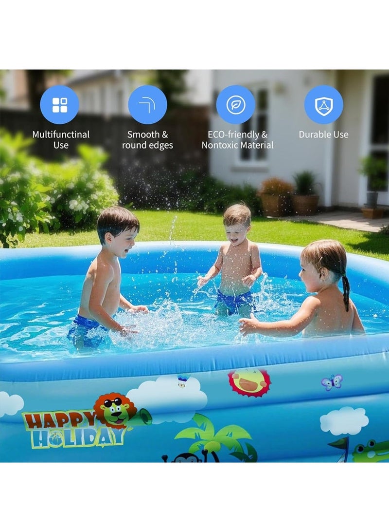 Inflatable Kids Pool, Extra Large Thickened Family Swimming Pool, 3-Layer Blue & White Design, Perfect for Summer Water Parties, Size 150 x 105 x 56 cm - Image 4