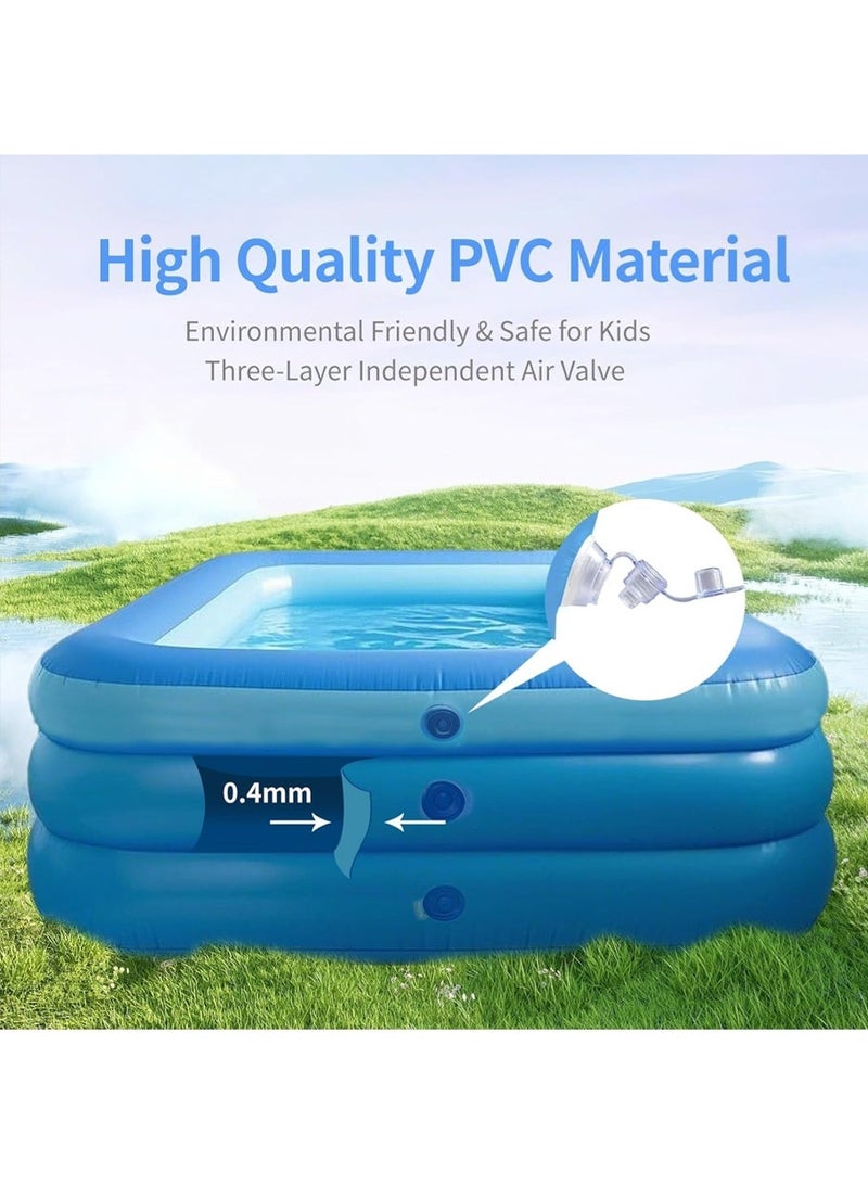 Inflatable Kids Pool, Extra Large Thickened Family Swimming Pool, 3-Layer Blue & White Design, Perfect for Summer Water Parties, Size 150 x 105 x 56 cm - Image 3