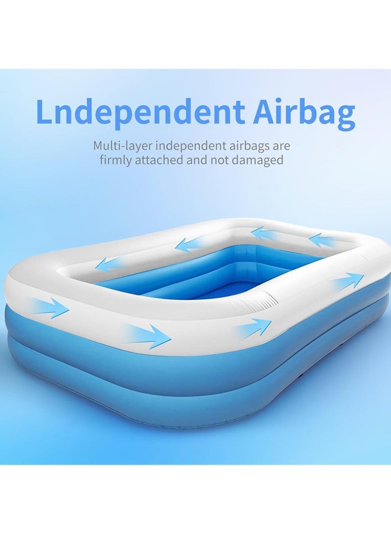Inflatable Kids Pool, Extra Large Thickened Family Swimming Pool, 3-Layer Blue & White Design, Perfect for Summer Water Parties, Size 150 x 105 x 56 cm - Image 5