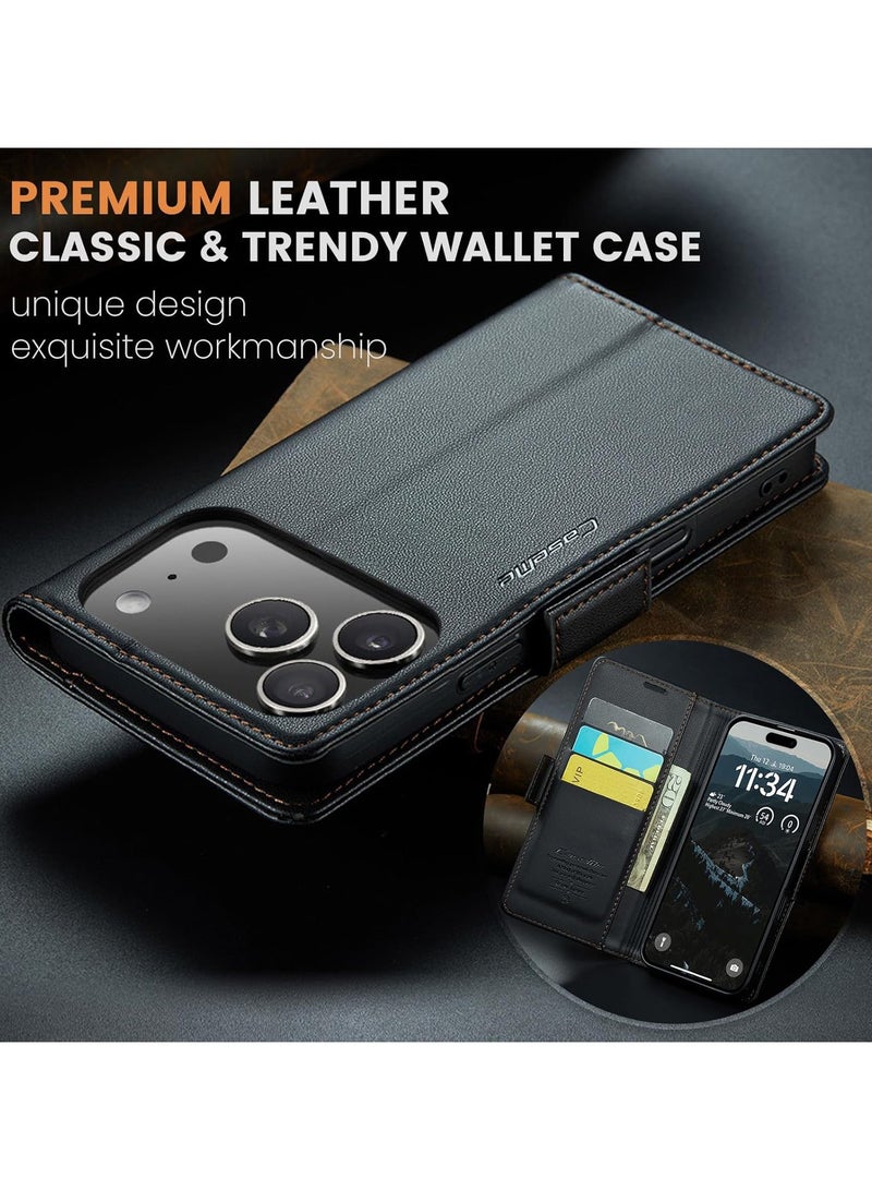 Multifunctional iPhone 17 Pro Max Wallet Case with Card Holder, RFID Blocking, Waterproof PU Leather Flip Cover – Black - Image 3