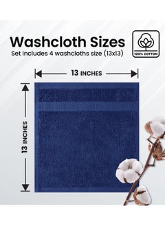 Infinitee Xclusives Infinitee Xclusives Premium Blue Washcloths Set – Pack of 4, 13 x 13 Inches (33 x 33cm) 100% Cotton Wash Cloths for Your Body and Face Towels, Kitchen Dish Towels and Rags, Baby Washcloth  - Image 3
