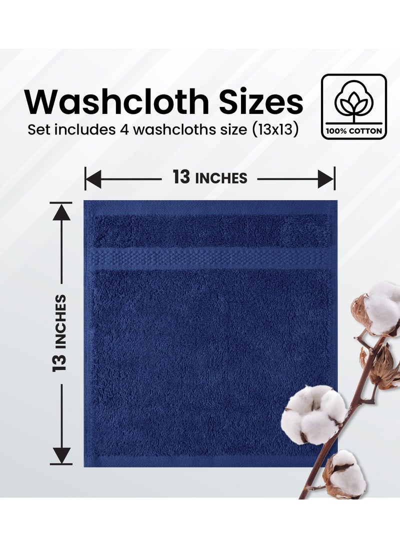 Infinitee Xclusives Infinitee Xclusives Premium Blue Washcloths Set – Pack of 4, 13 x 13 Inches (33 x 33cm) 100% Cotton Wash Cloths for Your Body and Face Towels, Kitchen Dish Towels and Rags, Baby Washcloth  - Image 3