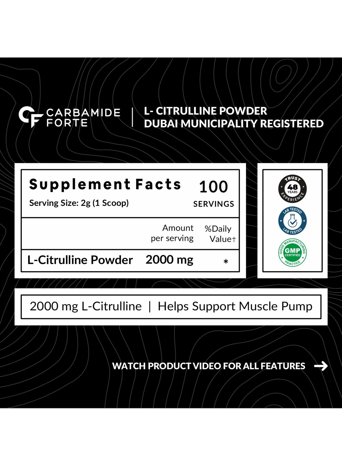 Carbamide Forte L Citrulline Powder 2000Mg Boosts Nitric Oxide Unflavoured 100 Servings 200 G