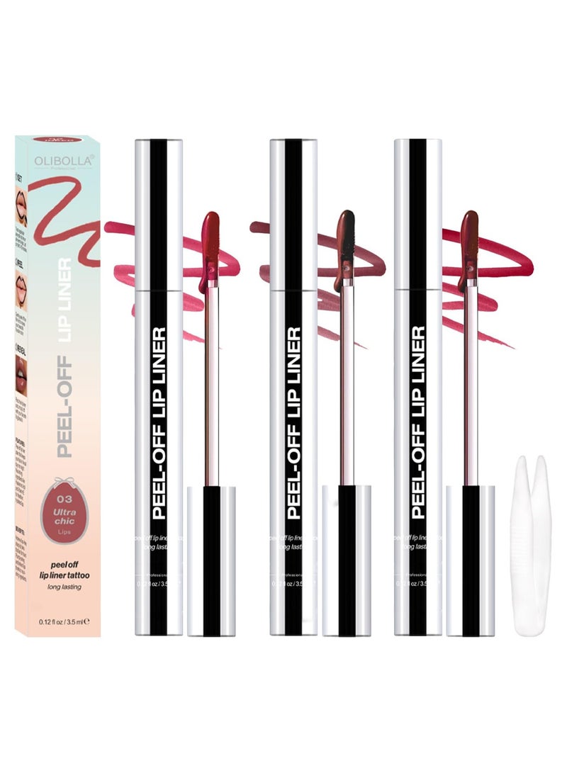 OLIBOLLA Lip Liner Tint Peel Off - 3 Colors Waterproof & Sweatproof Lip Stain Peel Off Set with Tweezers, High-Pigment Long-Wearing Matte Finish Tattoo for Women, Full Lips, Non-Stick Cup - Image 1