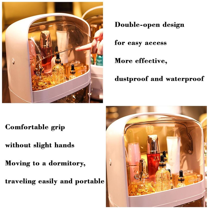 SIBY Acrylic Cosmetic Display Organizer | Dustproof Cosmetic Storage Box for Women | Bathroom Countertop Makeup Organizer with 2 Drawer | Makeup Display Case with Transparent Cover(Pink) - Image 5