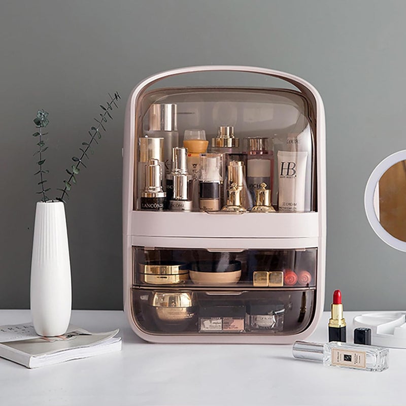 SIBY Acrylic Cosmetic Display Organizer | Dustproof Cosmetic Storage Box for Women | Bathroom Countertop Makeup Organizer with 2 Drawer | Makeup Display Case with Transparent Cover(Pink) - Image 3