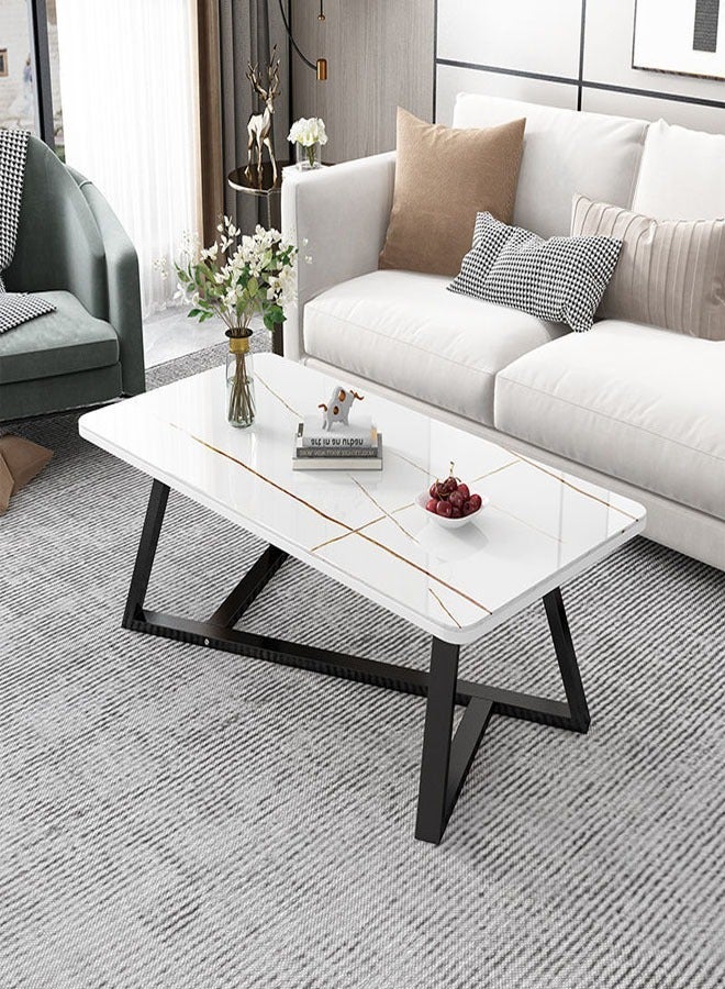 رافين طاولة مركزية للأريكة ذات إطار فولاذي مستطيل بتصميم شمالي حديث متعدد الوظائف لغرفة الطعام، طاولة قهوة لامعة لغرفة المعيشة، شقة، مكاتب صغيرة المساحة 120 × 60 × 45 سم - Image 1