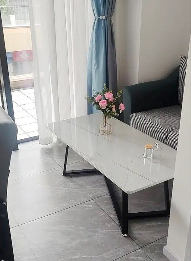 رافين طاولة مركزية للأريكة ذات إطار فولاذي مستطيل بتصميم شمالي حديث متعدد الوظائف لغرفة الطعام، طاولة قهوة لامعة لغرفة المعيشة، شقة، مكاتب صغيرة المساحة 120 × 60 × 45 سم - Image 2