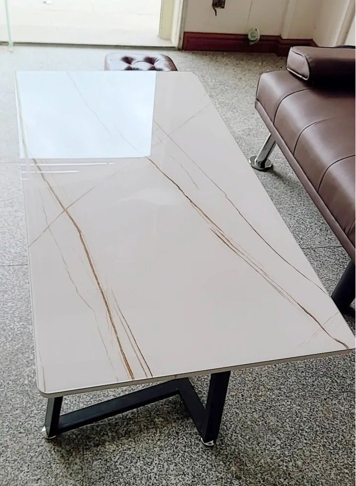 رافين طاولة مركزية للأريكة ذات إطار فولاذي مستطيل بتصميم شمالي حديث متعدد الوظائف لغرفة الطعام، طاولة قهوة لامعة لغرفة المعيشة، شقة، مكاتب صغيرة المساحة 120 × 60 × 45 سم - Image 3