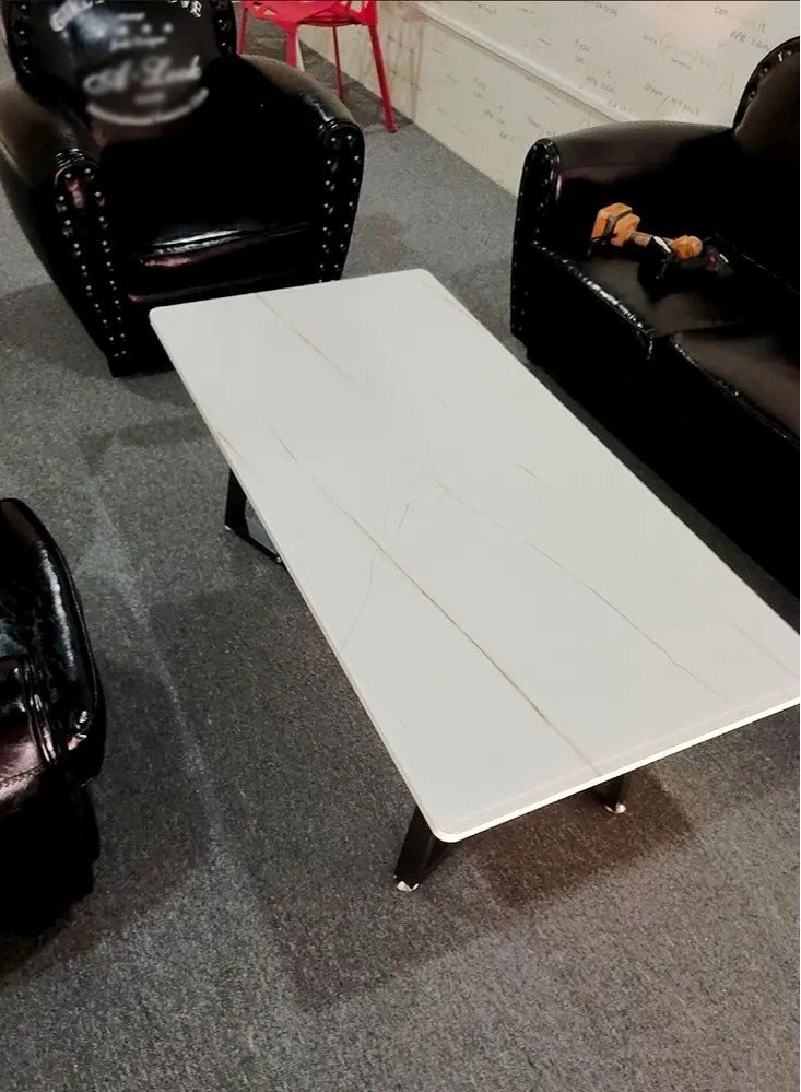 رافين طاولة مركزية للأريكة ذات إطار فولاذي مستطيل بتصميم شمالي حديث متعدد الوظائف لغرفة الطعام، طاولة قهوة لامعة لغرفة المعيشة، شقة، مكاتب صغيرة المساحة 120 × 60 × 45 سم - Image 4