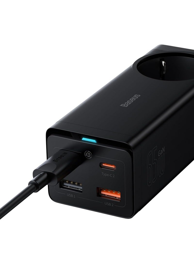 Baseus GaN3 Pro Desktop Powerstrip AC+2U+2C 65W – EU Black - Image 4