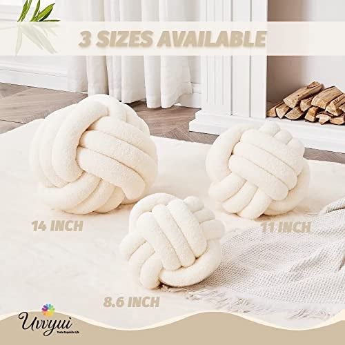 Uvvyui Knot Pillow Ball, Soft Home Decorative Pillows, Round Throw Pillow, Handmade Knotted Plush Pillow, Round Boucle Pillow Cushion (14 Inches Ivory) - Image 2