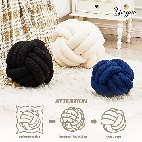 Uvvyui Knot Pillow Ball, Soft Home Decorative Pillows, Round Throw Pillow, Handmade Knotted Plush Pillow, Round Boucle Pillow Cushion (14 Inches Ivory) - Image 4
