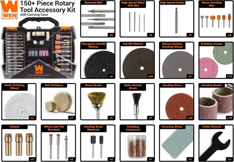 Wen 230151A 150-Piece Rotary Tool Accessory Kit with Carrying Case - Image 3