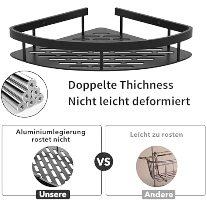 2 Pack Corner Shower Caddy Adhesive Shower Shelves No Drilling Large Capacity Shower Rack Rustproof Bathroom OrganizerSpace Aluminum Storage Rack for Bathroom and Kitchen Black - Image 4
