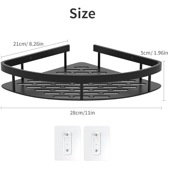 2 Pack Corner Shower Caddy Adhesive Shower Shelves No Drilling Large Capacity Shower Rack Rustproof Bathroom OrganizerSpace Aluminum Storage Rack for Bathroom and Kitchen Black - Image 2