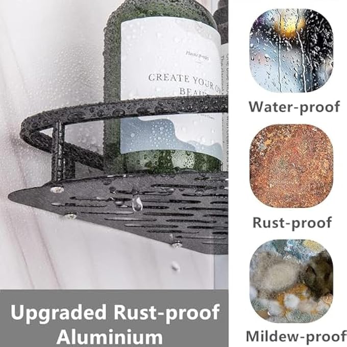 2 Pack Corner Shower Caddy Adhesive Shower Shelves No Drilling Large Capacity Shower Rack Rustproof Bathroom OrganizerSpace Aluminum Storage Rack for Bathroom and Kitchen Black - Image 5