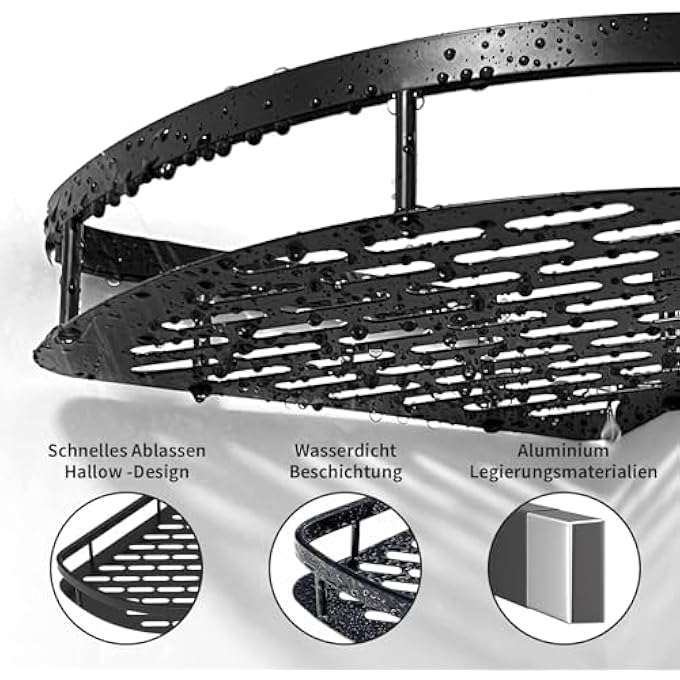 2 Pack Corner Shower Caddy Adhesive Shower Shelves No Drilling Large Capacity Shower Rack Rustproof Bathroom OrganizerSpace Aluminum Storage Rack for Bathroom and Kitchen Black - Image 3