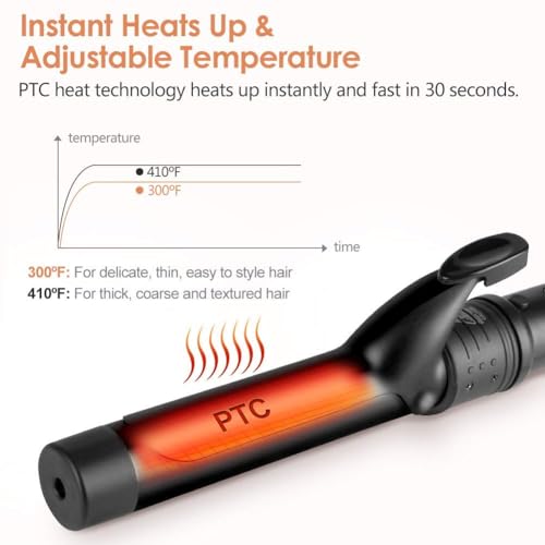 Duomishu 6-in-1 Curling Iron, Professional Instant Heat Up Hair Curling Wand Set with 6 Interchangeable Ceramic Barrels (0.35'' to 1.25'') and 2 Temperature Adjustments, Heat Protective Glove & 2 Clips - Image 3