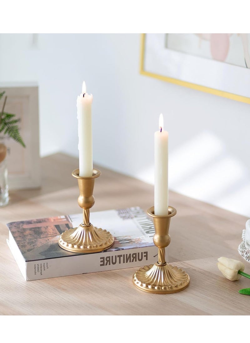 Excefore - Gold Candle Holders Brass Candlestick Holders: 2 Pcs Taper Candle Holders, Candle Holders for Candlesticks Tapered Gold Candle Holders Wedding Party Chrismas Mantel Home Decor - Image 1