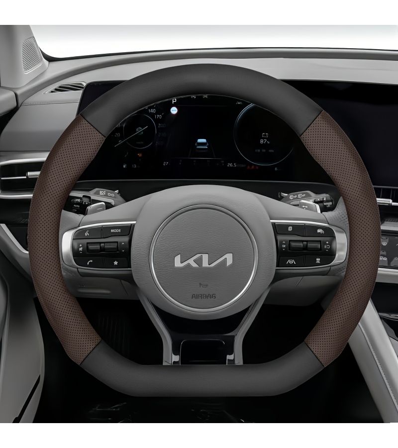 Carbon Fiber Texture Steering Wheel Cover Round Style Black Breathable Perforated Synthetic Faux Leather Fits 14.56 To 15.16 Inch Round And D Shaped Wheel Compatible With Rio Forte K3 Cerato K5 Optima Stinger K8 Seltos Sportage Sorento Telluride Mohave Borreg - Image 3