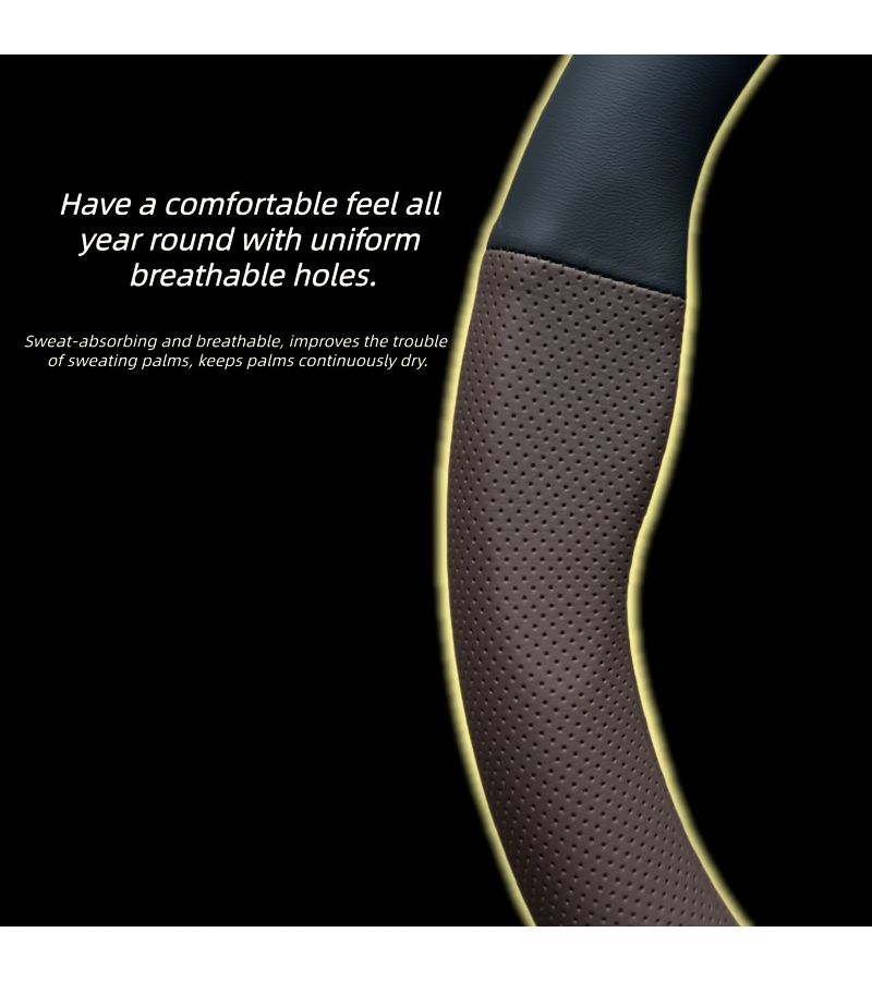 Carbon Fiber Texture Steering Wheel Cover Round Style Black Breathable Perforated Synthetic Faux Leather Fits 14.56 To 15.16 Inch Round And D Shaped Wheel Compatible With Rio Forte K3 Cerato K5 Optima Stinger K8 Seltos Sportage Sorento Telluride Mohave Borreg - Image 4