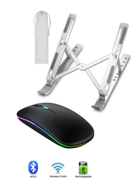 Wireless - Bluetooth Mouse w10 , Rechargeable LED Dual Mode Mouse (Bluetooth 5.2 and USB Receiver) Portable Silent Mouse,for Laptop/Desktop/Tablet with stand laptop