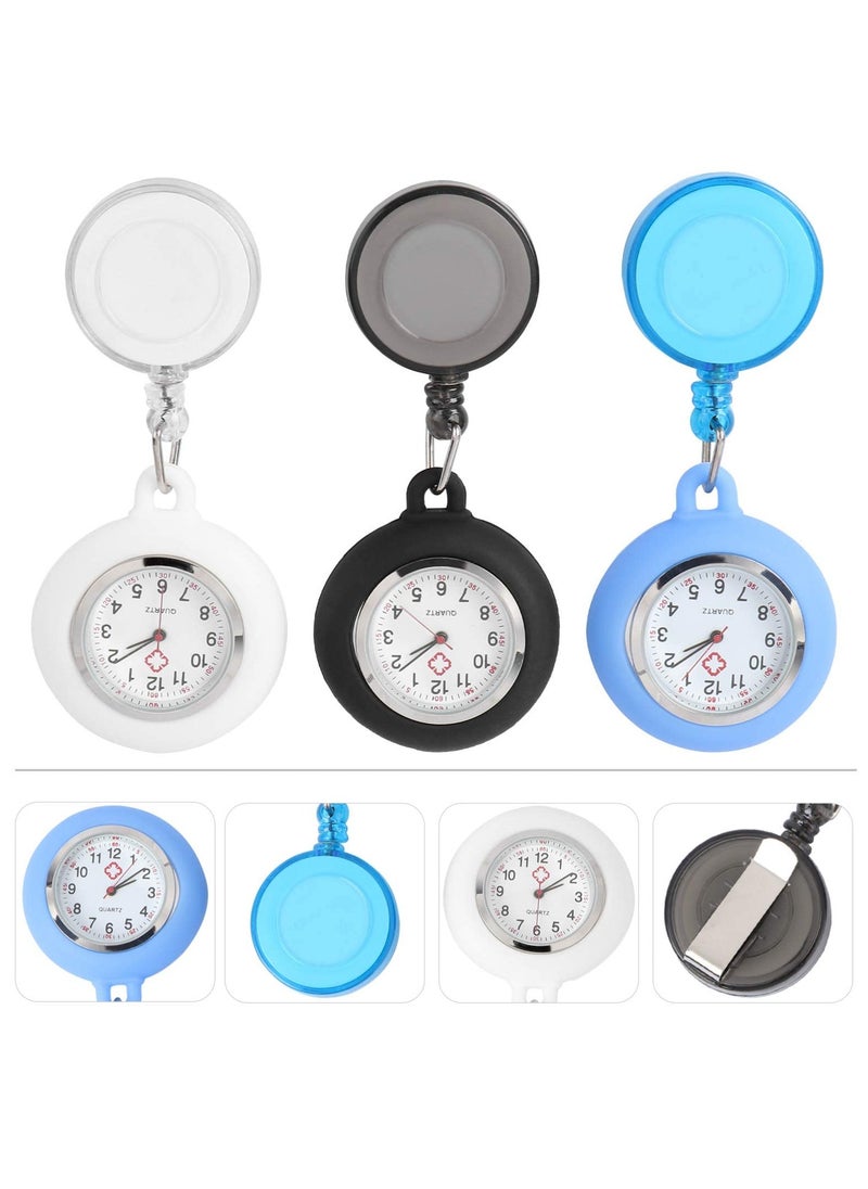 KASTWAVE - Nurse Watch Retractable Nurse Watches Clip-on Nurses Watch Silicone Fob Watches with Second Hand for Nurses Pocket Quartz Watch for Nurse Gift 3 Pcs (Black, Light Blue, White) - Image 1