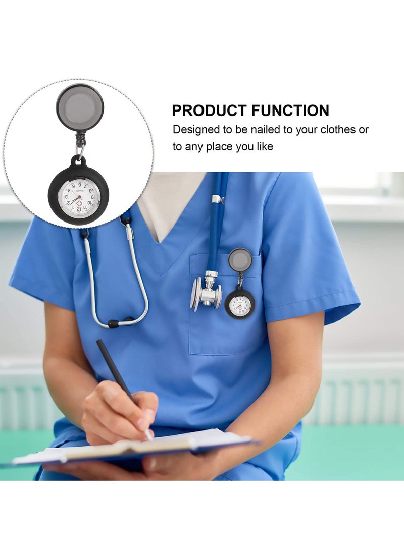 KASTWAVE - Nurse Watch Retractable Nurse Watches Clip-on Nurses Watch Silicone Fob Watches with Second Hand for Nurses Pocket Quartz Watch for Nurse Gift 3 Pcs (Black, Light Blue, White) - Image 1