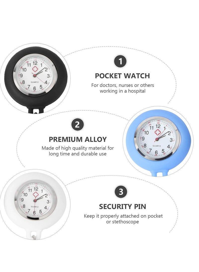 KASTWAVE - Nurse Watch Retractable Nurse Watches Clip-on Nurses Watch Silicone Fob Watches with Second Hand for Nurses Pocket Quartz Watch for Nurse Gift 3 Pcs (Black, Light Blue, White) - Image 1