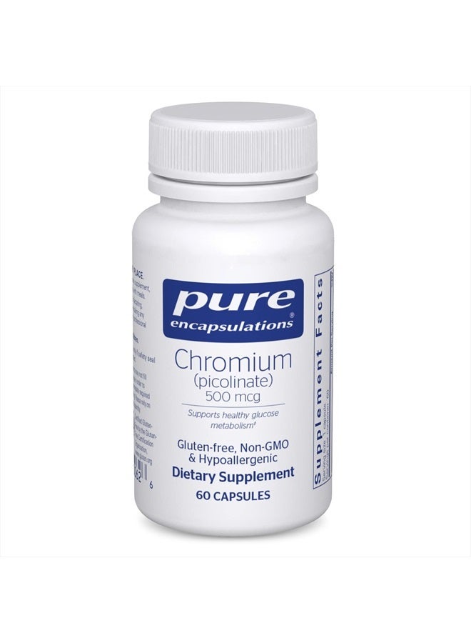 Pure Encapsulations Chromium (Picolinate) 500 mcg - for Lipid & Carbohydrate Metabolism* - Mineral Supplement - Superior Absorption Chromium Supplement - Vegan & Gluten Free - 60 Capsules  - Image 1