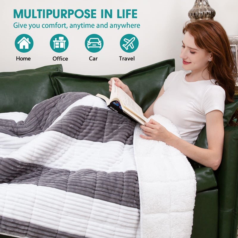 BETU Sherpa Weighted Blanket for Adults 15lbs, 48"x72", Twin Full Size Fuzzy Heavy Throw Blanket for 120-160lbs, Microfiber Soft Thick Big Blankets Weighted Comforter Breathable Gift for Sleeping, Grey - Image 3