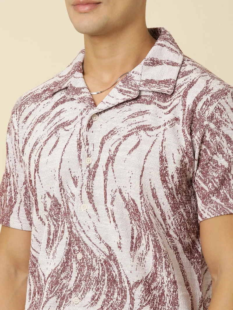 Joven Men Printed Casual Red Oversized Half Sleeve Shirt