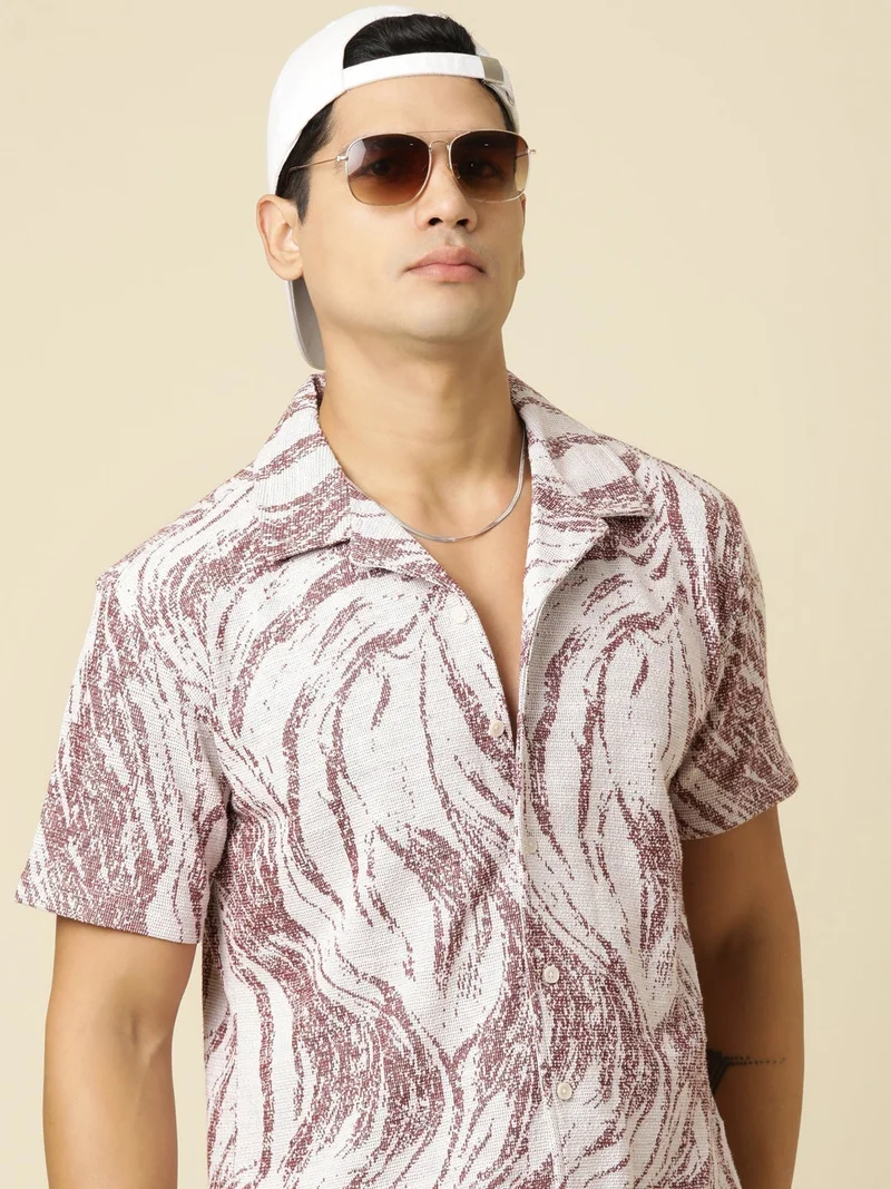 Joven Men Printed Casual Red Oversized Half Sleeve Shirt