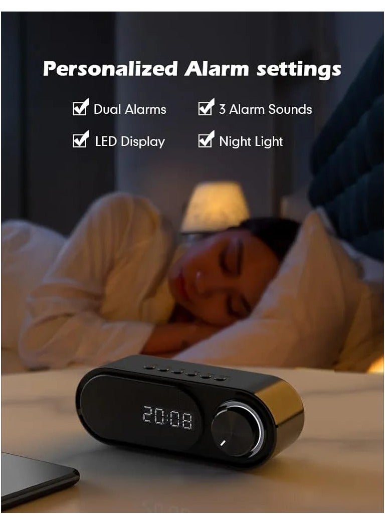 مكبر صوت بلوتوث محمول HD ستيريو سوبر باس مع منبه رقمي وشاشة LED وكابل دعم الضوء الليلي وUSB قابل لإعادة الشحن للسفر عند الباب - Image 4