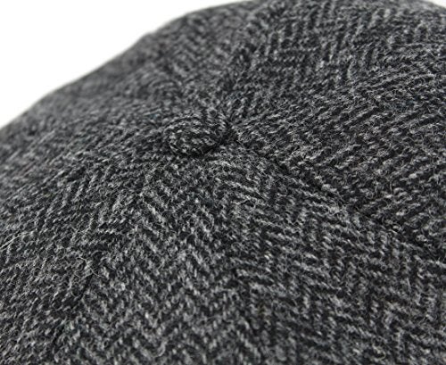Biddy Murphy Newsboy Hat for Men Irish Flat Cap 100% Wool Tweed, Herringbone, Imported, Large Gray - Image 3