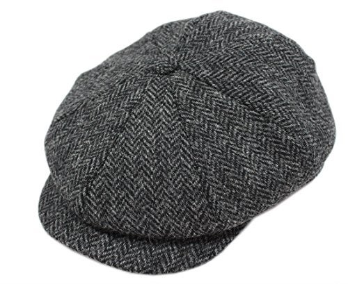 Biddy Murphy Newsboy Hat for Men Irish Flat Cap 100% Wool Tweed, Herringbone, Imported, Large Gray - Image 2