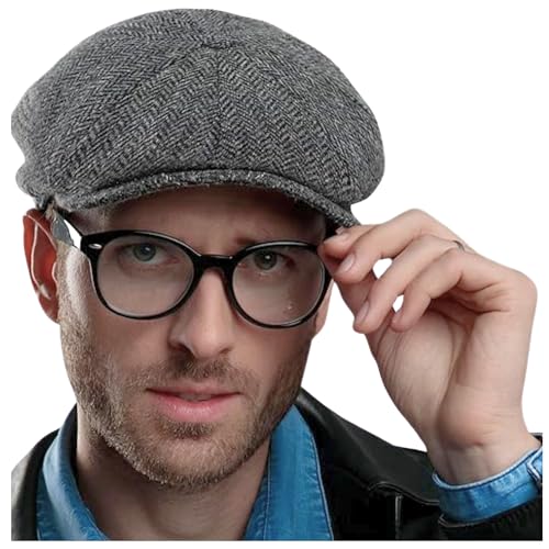 Biddy Murphy Newsboy Hat for Men Irish Flat Cap 100% Wool Tweed, Herringbone, Imported, Large Gray - Image 5