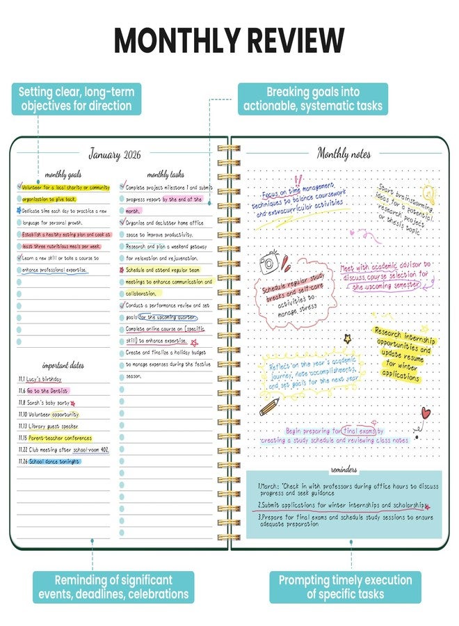 Taja Monthly Planner 2026-2027, 2 Year Months Calendar Planner 2026-2027, Runs from January 2026 - Decembe 2027, 7" x 10", 24 Months, Perfect for School Office Home Planning - Dark Green - Image 3