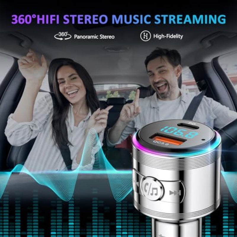 Car FM Transmitter Bluetooth 5.3, PD 30W and QC3.0 18W Fast Car Charger, Wireless Bluetooth Car Adapter Music Player/Car Kit, Hi-Fi Sound and Hands-Free Calls, Supports Voice Assistant, All Metal - Image 3