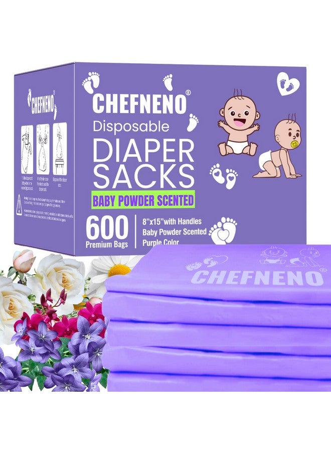 CHEFNENO Baby Diaper Bag Disposable (600 Count) Fresh Baby Powder Scented Easy Tie Handles Bulk Diaper Sacks Disposable Dog Poop Waste Bags Cat Litter Clump & Poop Bags Sanitary Pad Waste Bags (600 Bags) - Image 1
