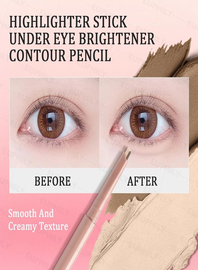 Euphily 2 PCS Waterline Eyeliner Pencil, Creamy Smooth Blendable Lying Silkworm Pencil, Under Eye Highlight & Contouring Pen with Brush, Lightweight Long-Lasting Eye Brightener Makeup 01# Beige - Image 2