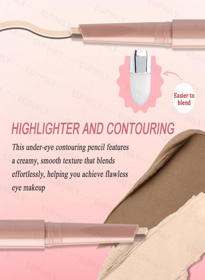 Euphily 2 PCS Waterline Eyeliner Pencil, Creamy Smooth Blendable Lying Silkworm Pencil, Under Eye Highlight & Contouring Pen with Brush, Lightweight Long-Lasting Eye Brightener Makeup 01# Beige - Image 5